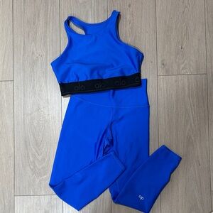 ALO Blue Sports Bra and Leggings